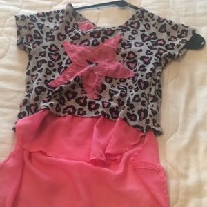 Pink black and gray knit and mesh shirt